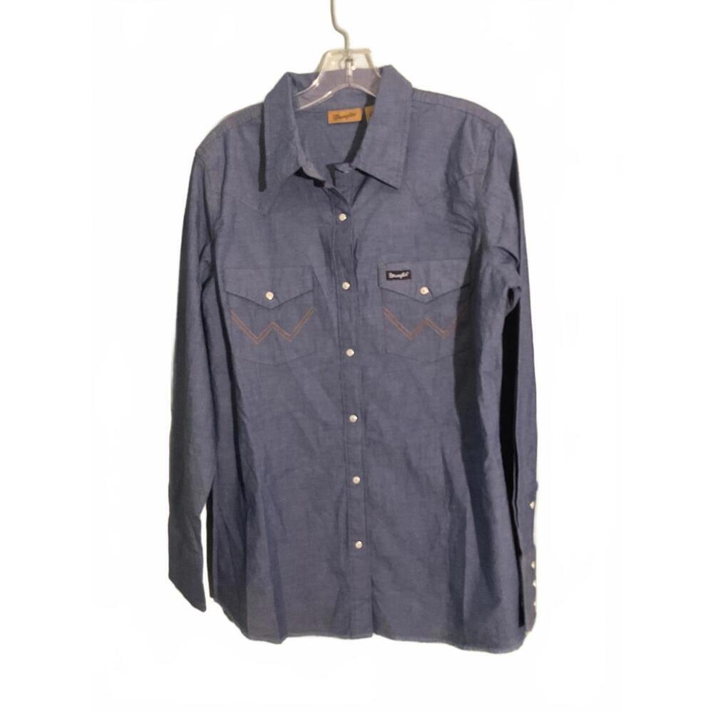 Wrangler Womans Casual Long Sleeve  Snap Button-Up  Chambray Shirt Medium